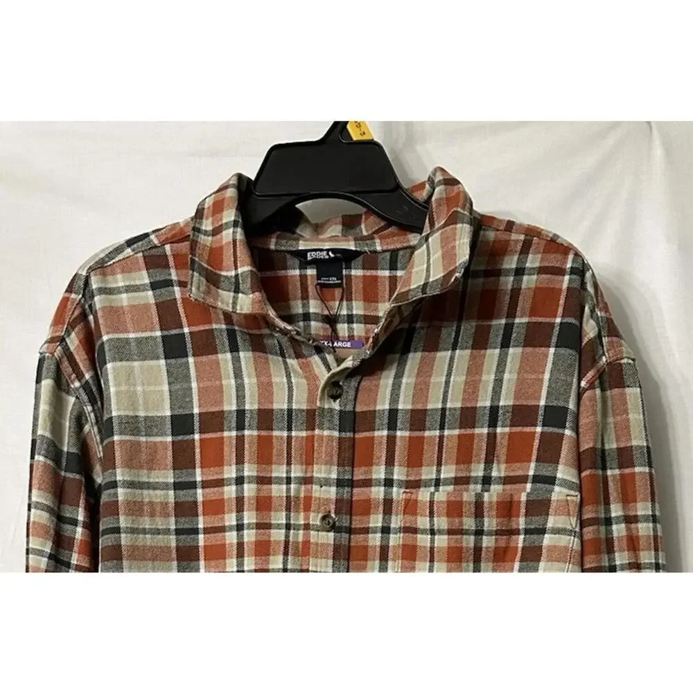NWT Eddie Bauer Mens Long Sleeve Clay Cotton Plaid Button Flannel Shirt Size 2XL